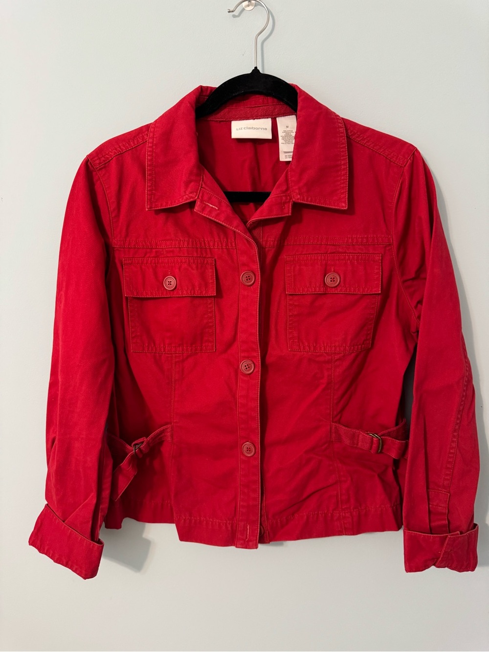 Vintage Liz Claiborne Red Cotton Button-up Jacket Utility Jacket